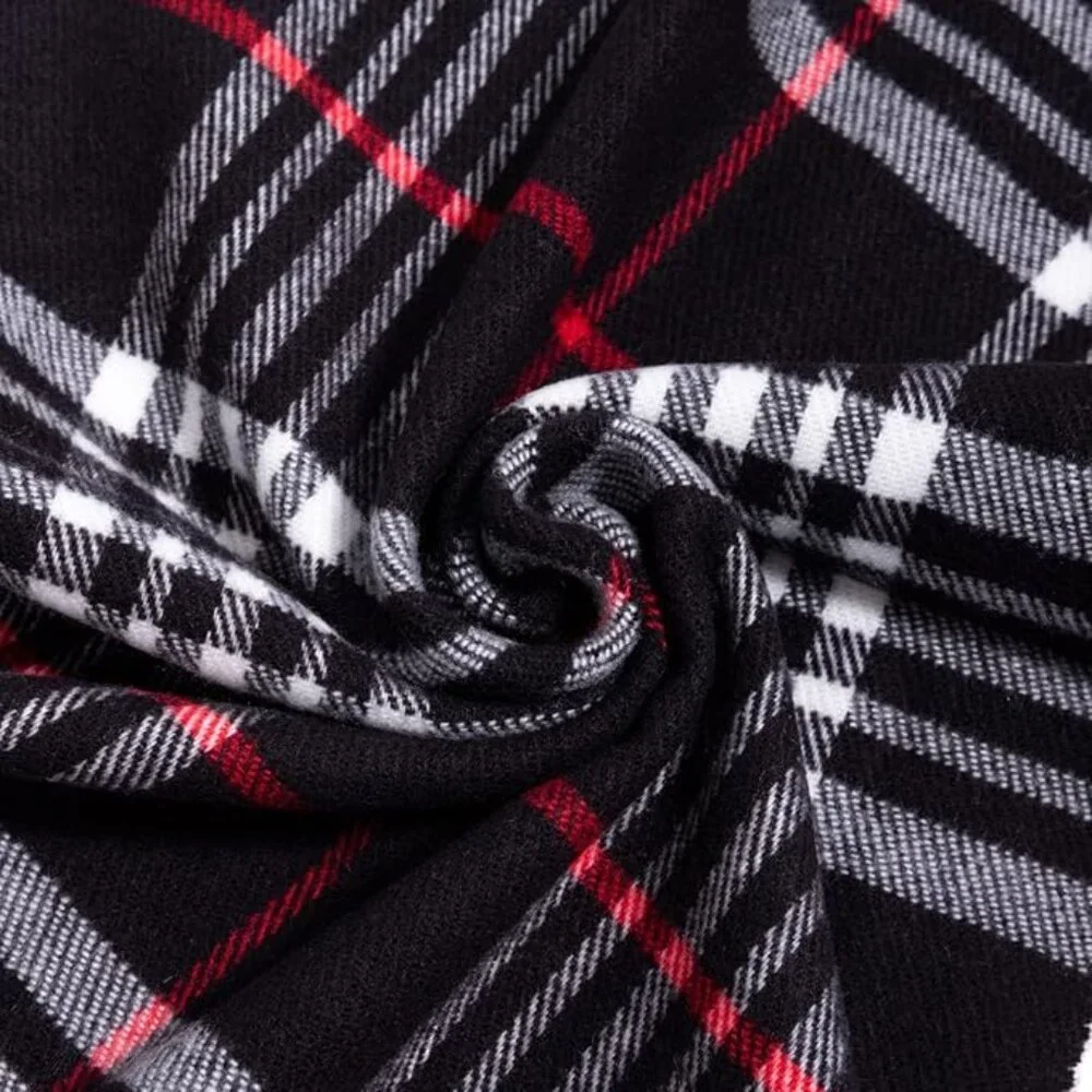 New Cashmere Scarf - Made in Scotland 100% Cashmere Black/Red/White Plaid